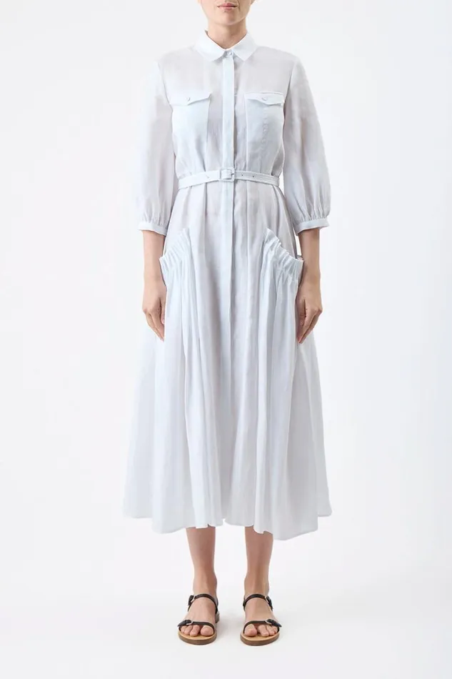 Gabriela Hearst Dresses Women Woodward Pleated Shirtdress In White Aloe Linen