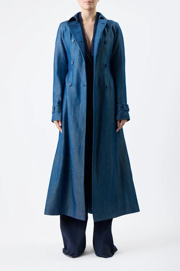 Gabriela Hearst Jackets and Coats Women Braden Trench Coat In Deep Fluorite Blue Virgin Wool Linen Twill