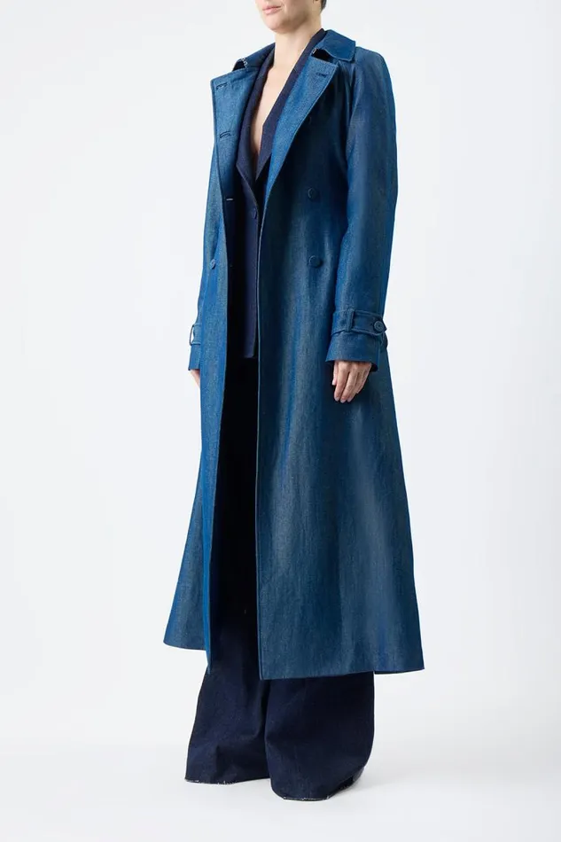 Gabriela Hearst Jackets and Coats Women Braden Trench Coat In Deep Fluorite Blue Virgin Wool Linen Twill