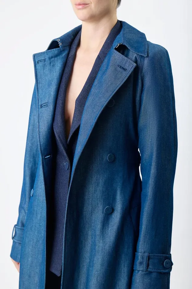 Gabriela Hearst Jackets and Coats Women Braden Trench Coat In Deep Fluorite Blue Virgin Wool Linen Twill