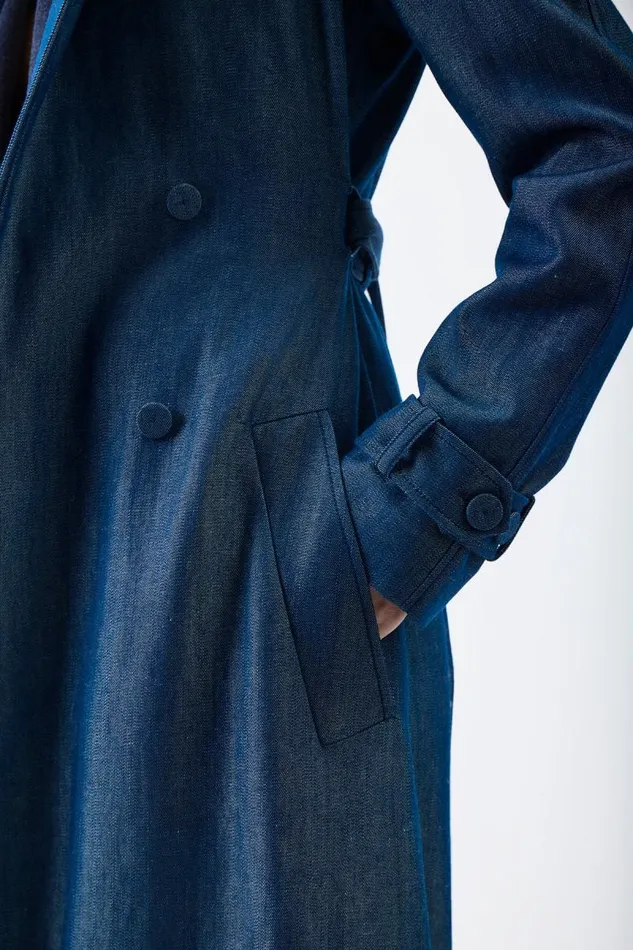 Gabriela Hearst Jackets and Coats Women Braden Trench Coat In Deep Fluorite Blue Virgin Wool Linen Twill