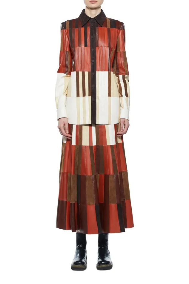 Gabriela Hearst Jackets and Coats Women Campos Patchwork Overshirt In Red Clay Nappa Leather