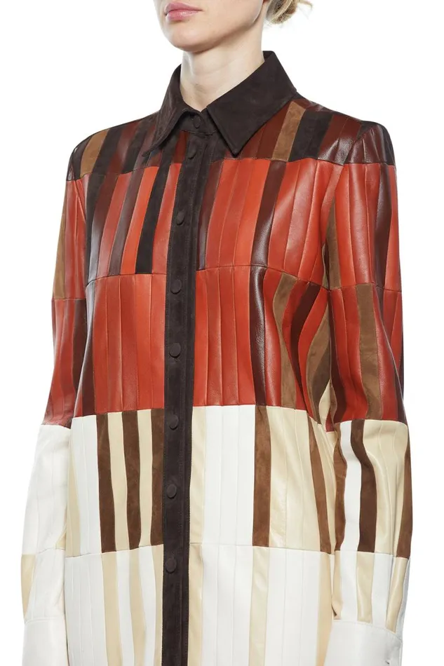 Gabriela Hearst Jackets and Coats Women Campos Patchwork Overshirt In Red Clay Nappa Leather