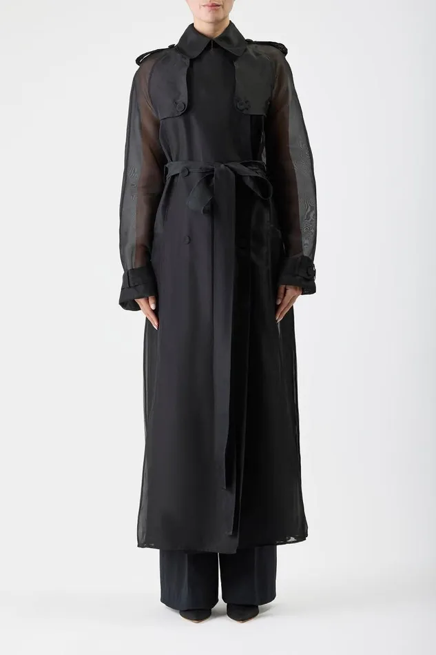 Gabriela Hearst Jackets and Coats Women Eithne Sheer Trench Coat In Black Silk Organza