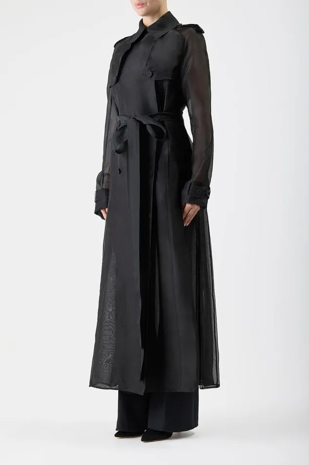Gabriela Hearst Jackets and Coats Women Eithne Sheer Trench Coat In Black Silk Organza