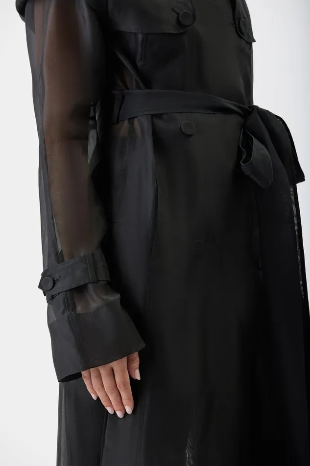 Gabriela Hearst Jackets and Coats Women Eithne Sheer Trench Coat In Black Silk Organza