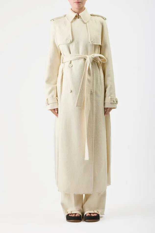 Gabriela Hearst Jackets and Coats Women Eithne Trench Coat In Ivory Silk Virgin Wool Slub