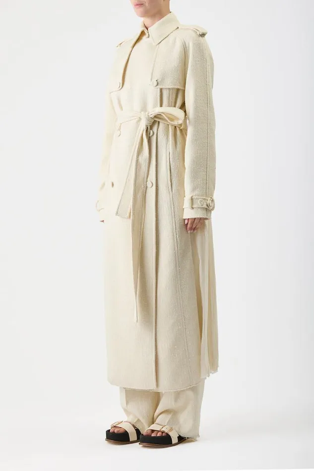 Gabriela Hearst Jackets and Coats Women Eithne Trench Coat In Ivory Silk Virgin Wool Slub