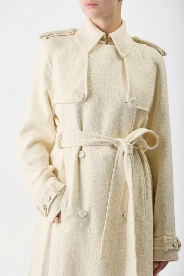 Gabriela Hearst Jackets and Coats Women Eithne Trench Coat In Ivory Silk Virgin Wool Slub