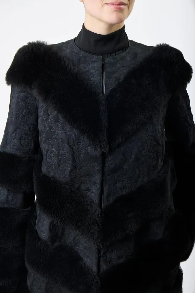 Gabriela Hearst Jackets and Coats Women Hugh Embroidered Coat In Black Suede With Shearling