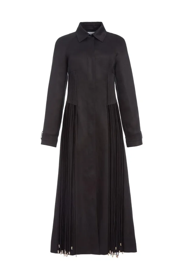 Gabriela Hearst Jackets and Coats Women Torres Fringe Coat In Black Textured Linen Gabriela Hearst Jackets and Coats Women Torres Fringe Coat In Black Textured Linen
