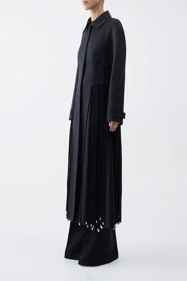 Gabriela Hearst Jackets and Coats Women Torres Fringe Coat In Black Textured Linen