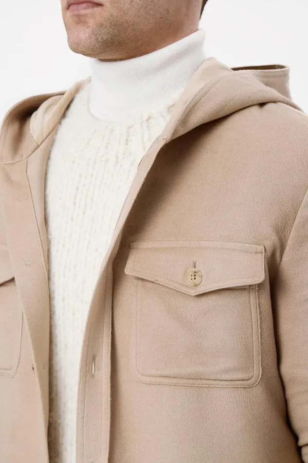 Gabriela Hearst Jackets and Outerwear Men Swift Hoodie Shirt In Camel Winter Silk