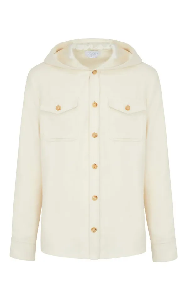 Gabriela Hearst Jackets and Outerwear Men Swift Hoodie Shirt In Ivory Winter Silk Gabriela Hearst Jackets and Outerwear Men Swift Hoodie Shirt In Ivory Winter Silk