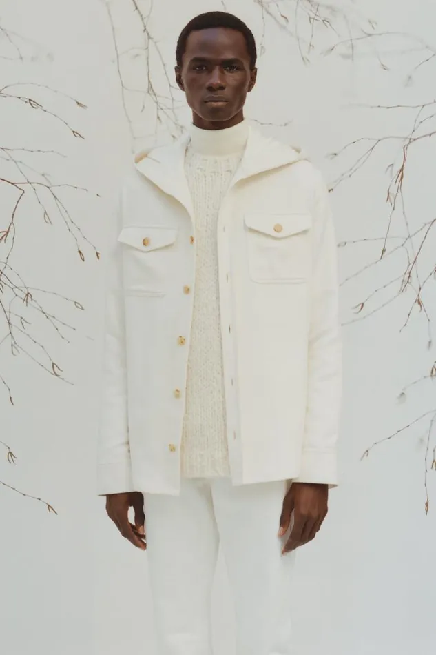 Gabriela Hearst Jackets and Outerwear Men Swift Hoodie Shirt In Ivory Winter Silk