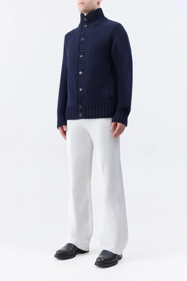 Gabriela Hearst Knitwear Men Jacobo Knit Turtleneck Cardigan In Dark Navy Cashmere