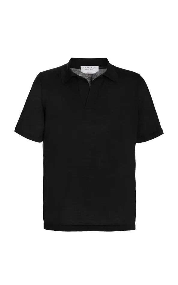 Gabriela Hearst Knitwear Men Stendhal Knit Short Sleeve Polo In Black Cashmere Gabriela Hearst Knitwear Men Stendhal Knit Short Sleeve Polo In Black Cashmere