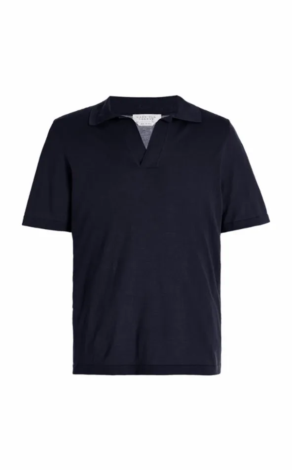Gabriela Hearst Knitwear Men Stendhal Knit Short Sleeve Polo In Dark Navy Cashmere Gabriela Hearst Knitwear Men Stendhal Knit Short Sleeve Polo In Dark Navy Cashmere