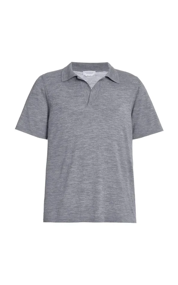 Gabriela Hearst Knitwear Men Stendhal Knit Short Sleeve Polo In Heather Grey Cashmere Gabriela Hearst Knitwear Men Stendhal Knit Short Sleeve Polo In Heather Grey Cashmere
