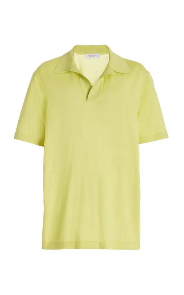 Gabriela Hearst Knitwear Men Stendhal Knit Short Sleeve Polo In Lime Adamite Cashmere Gabriela Hearst Knitwear Men Stendhal Knit Short Sleeve Polo In Lime Adamite Cashmere