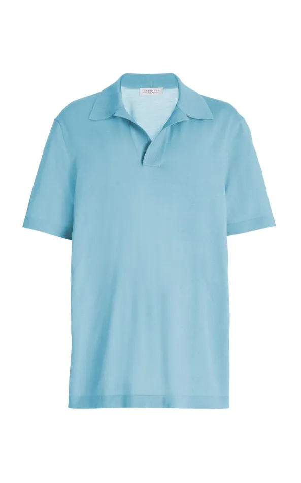 Gabriela Hearst Knitwear Men Stendhal Knit Short Sleeve Polo In Mineral Blue Cashmere Gabriela Hearst Knitwear Men Stendhal Knit Short Sleeve Polo In Mineral Blue Cashmere