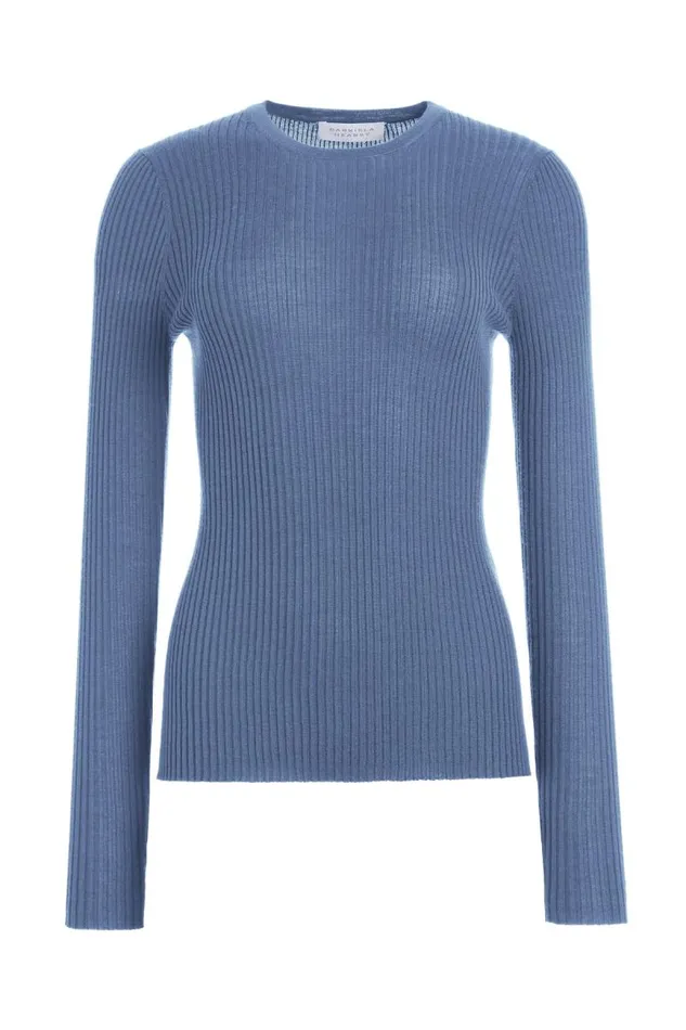 Gabriela Hearst Knitwear Women Browning Knit Sweater In Denim Blue Cashmere Silk Gabriela Hearst Knitwear Women Browning Knit Sweater In Denim Blue Cashmere Silk