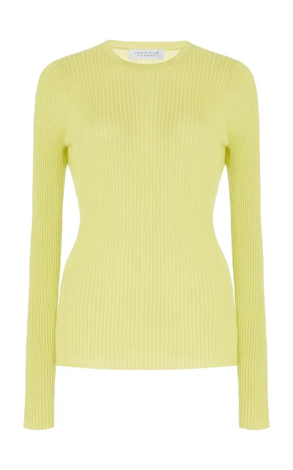 Gabriela Hearst Knitwear Women Browning Knit Sweater In Lime Adamite Cashmere Silk Gabriela Hearst Knitwear Women Browning Knit Sweater In Lime Adamite Cashmere Silk