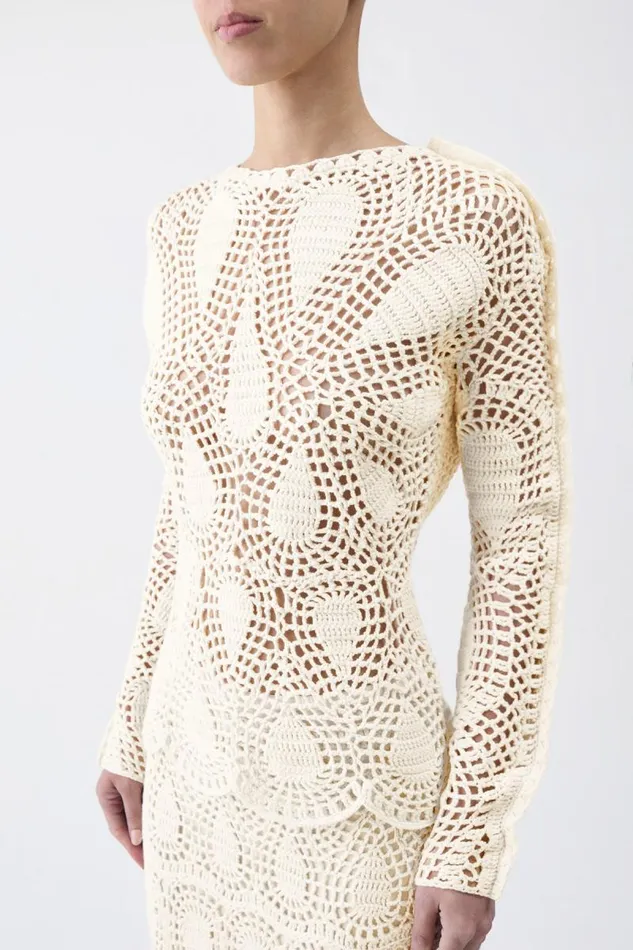 Gabriela Hearst Knitwear Women Capps Crochet Top In Ivory Wool Cashmere