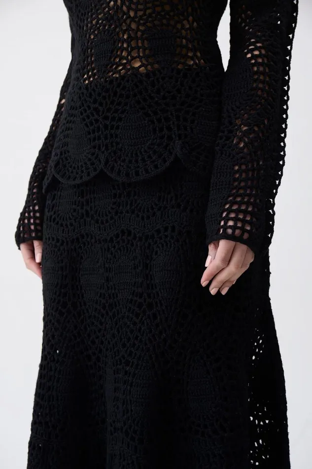Gabriela Hearst Knitwear Women Cleo Crochet Skirt In Black Wool Cashmere