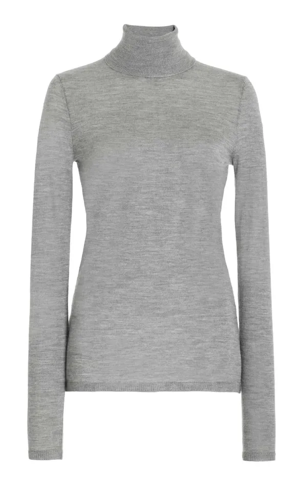 Gabriela Hearst Knitwear Women Costa Knit Turtleneck In Heather Grey Cashmere Silk Gabriela Hearst Knitwear Women Costa Knit Turtleneck In Heather Grey Cashmere Silk