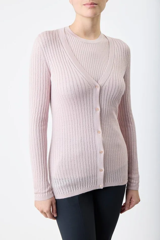 Gabriela Hearst Knitwear Women Emma Pointelle Knit Cardigan In Blush Cashmere Silk