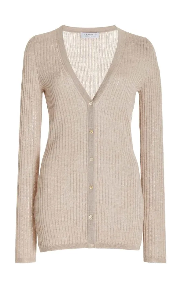 Gabriela Hearst Knitwear Women Emma Pointelle Knit Cardigan In Oatmeal Cashmere Silk Gabriela Hearst Knitwear Women Emma Pointelle Knit Cardigan In Oatmeal Cashmere Silk