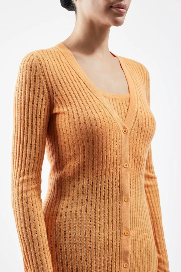Gabriela Hearst Knitwear Women Homer Pointelle Knit Cardigan In Fluorescent Orange Cashmere Silk
