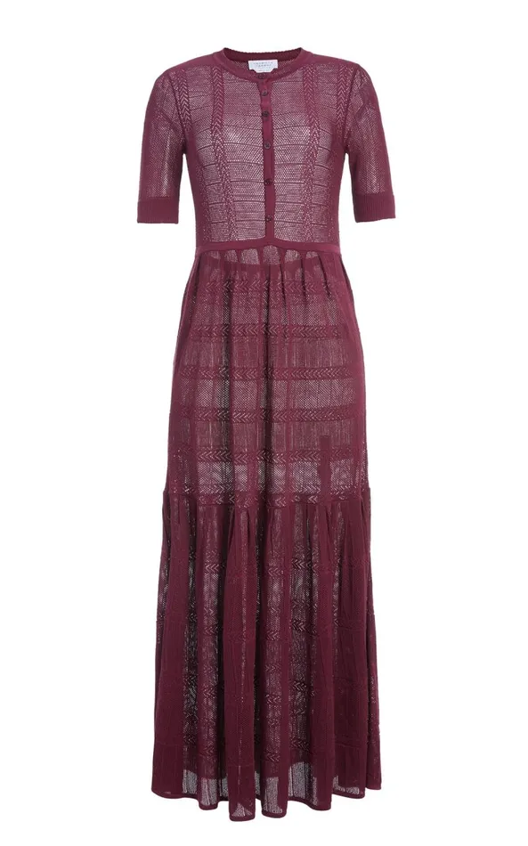 Gabriela Hearst Knitwear Women Iris Pointelle Knit Pleated Dress With Slip In Bordeaux Cotton Silk Gabriela Hearst Knitwear Women Iris Pointelle Knit Pleated Dress With Slip In Bordeaux Cotton Silk