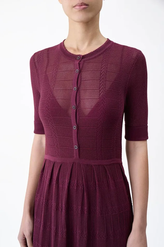 Gabriela Hearst Knitwear Women Iris Pointelle Knit Pleated Dress With Slip In Bordeaux Cotton Silk