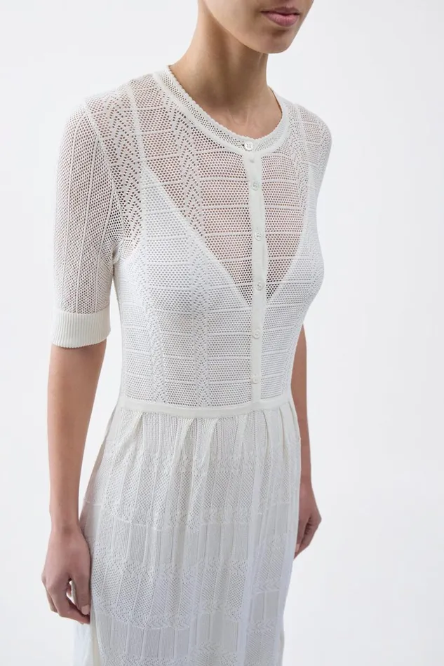 Gabriela Hearst Knitwear Women Iris Pointelle Knit Pleated Dress With Slip In Ivory Cotton Silk