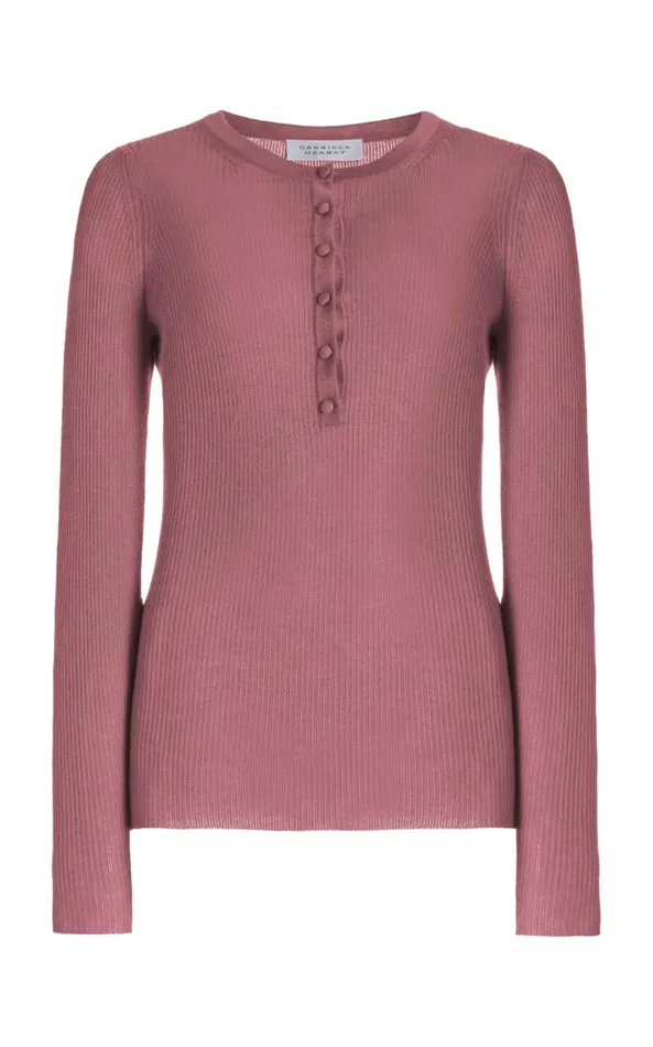 Gabriela Hearst Knitwear Women Julian Knit Henley In Rose Quartz Cashmere Silk Gabriela Hearst Knitwear Women Julian Knit Henley In Rose Quartz Cashmere Silk
