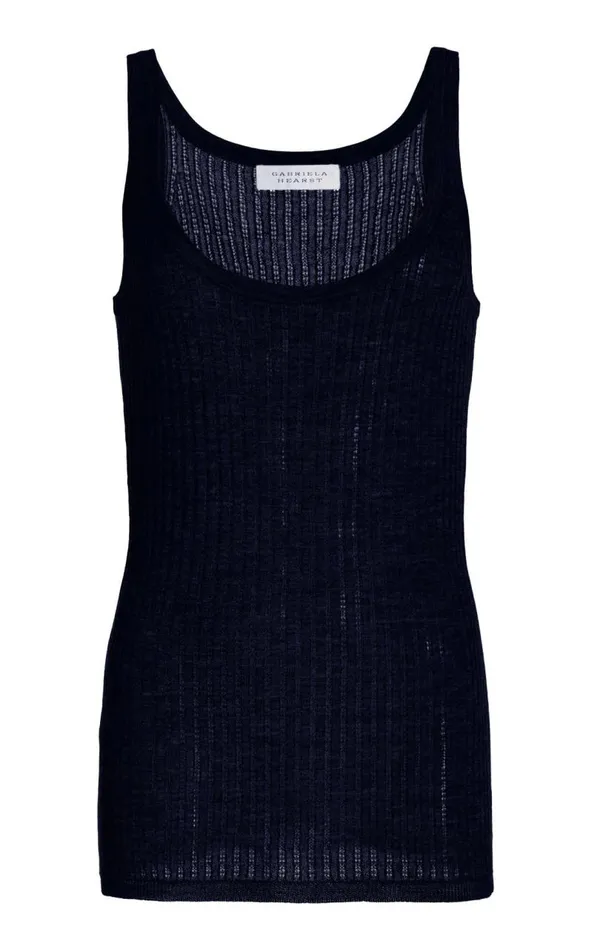 Gabriela Hearst Knitwear Women Nevin Pointelle Knit Tank Top In Dark Navy Cashmere Silk Gabriela Hearst Knitwear Women Nevin Pointelle Knit Tank Top In Dark Navy Cashmere Silk