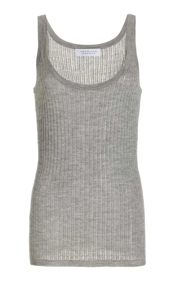 Gabriela Hearst Knitwear Women Nevin Pointelle Knit Tank Top In Heather Grey Cashmere Silk Gabriela Hearst Knitwear Women Nevin Pointelle Knit Tank Top In Heather Grey Cashmere Silk