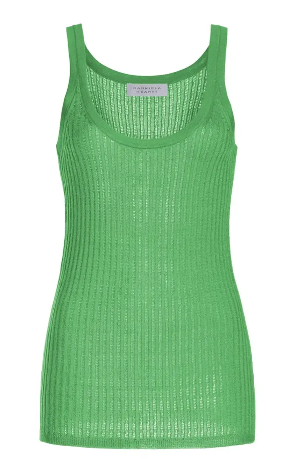 Gabriela Hearst Knitwear Women Nevin Pointelle Knit Tank Top In Peridot Green Cashmere Silk Gabriela Hearst Knitwear Women Nevin Pointelle Knit Tank Top In Peridot Green Cashmere Silk