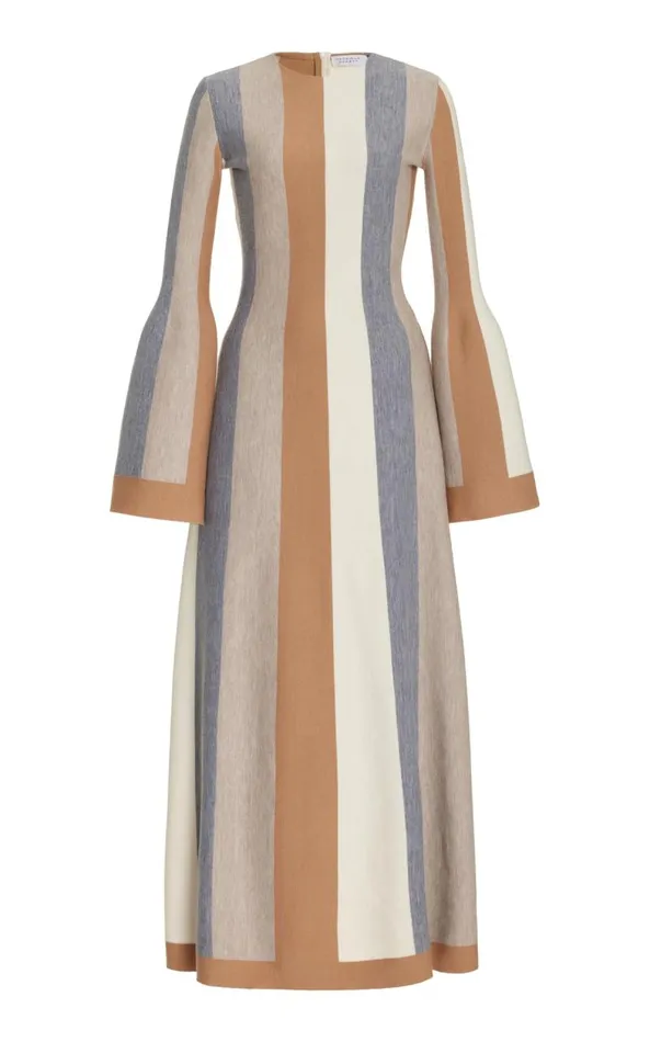 Gabriela Hearst Knitwear Women Quinlan Knit Dress In Ivory Multi Striped Merino Wool Cashmere Gabriela Hearst Knitwear Women Quinlan Knit Dress In Ivory Multi Striped Merino Wool Cashmere
