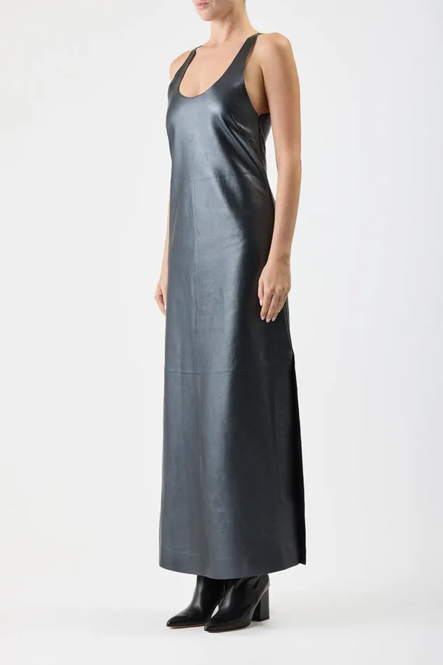 Gabriela Hearst Leathers Women Ellson Dress In Black Metallic Nappa Leather