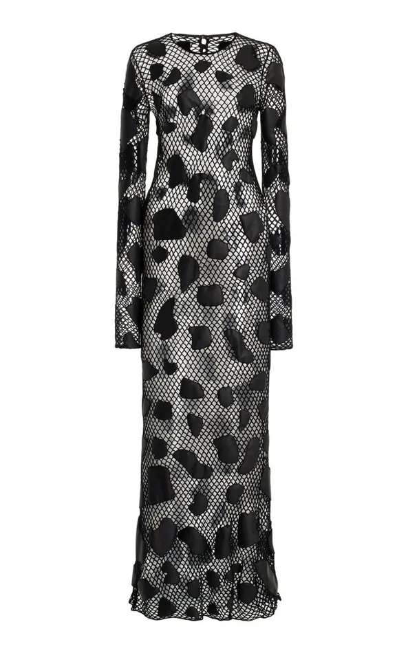 Gabriela Hearst Leathers Women Romeo Knit Dress In Black Merino Wool With Nappa Leather Patches Gabriela Hearst Leathers Women Romeo Knit Dress In Black Merino Wool With Nappa Leather Patches