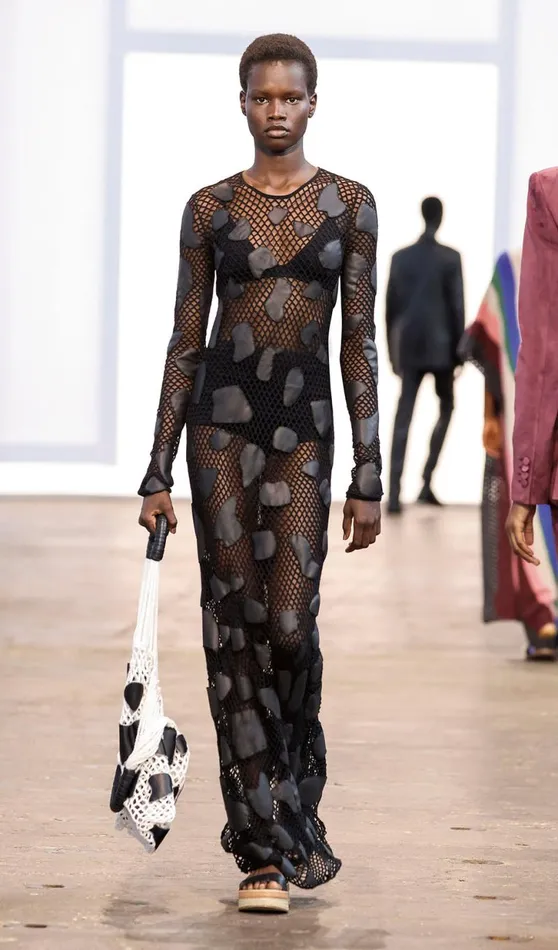 Gabriela Hearst Leathers Women Romeo Knit Dress In Black Merino Wool With Nappa Leather Patches