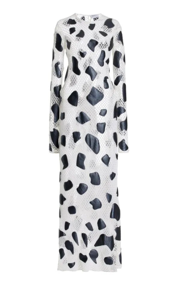 Gabriela Hearst Leathers Women Romeo Knit Dress In White Merino Wool With Metallic Nappa Leather Patches Gabriela Hearst Leathers Women Romeo Knit Dress In White Merino Wool With Metallic Nappa Leather Patches