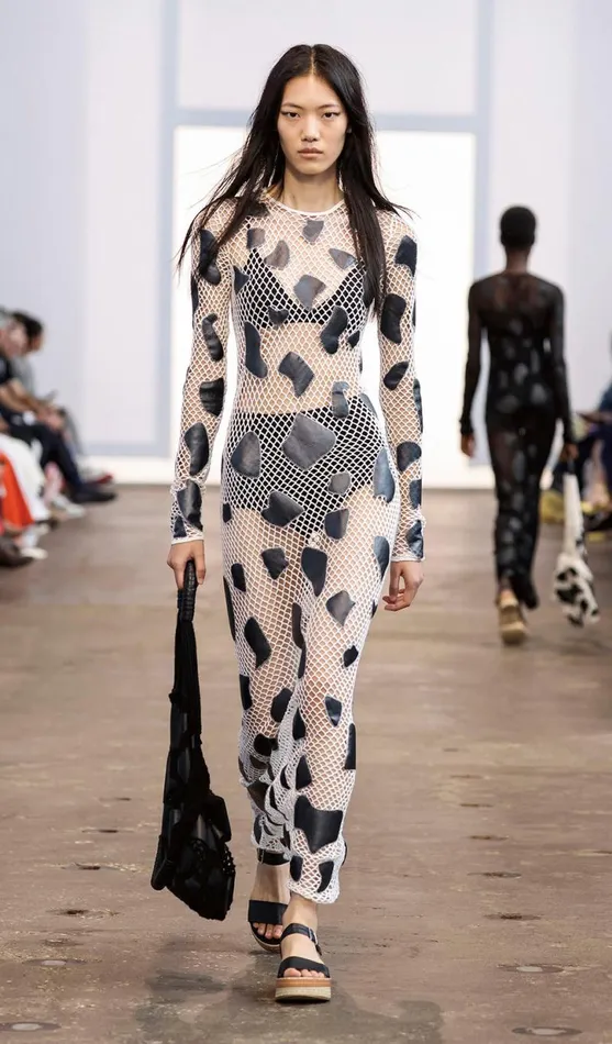 Gabriela Hearst Leathers Women Romeo Knit Dress In White Merino Wool With Metallic Nappa Leather Patches