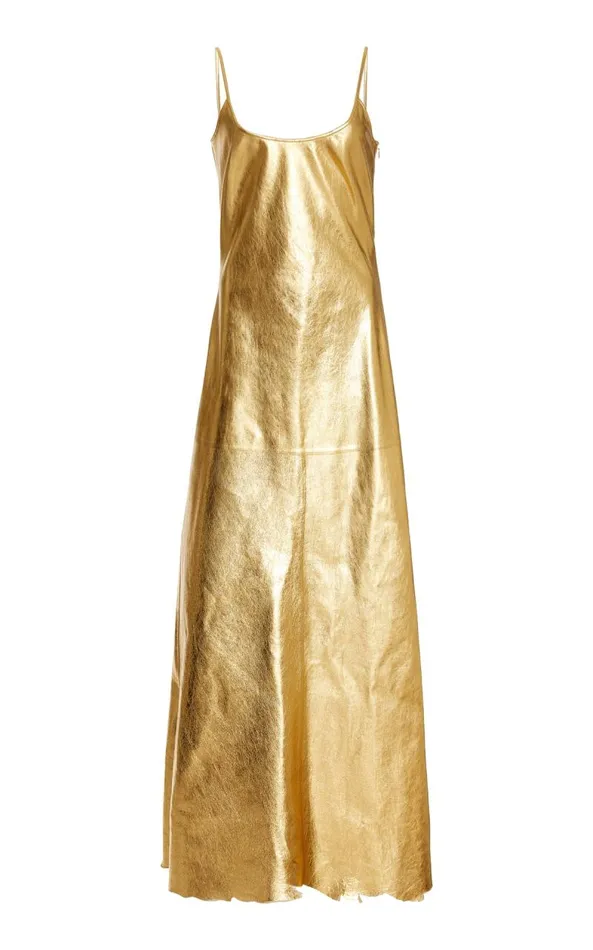 Gabriela Hearst Leathers Women Teles Dress In Gold Metallic Nappa Leather