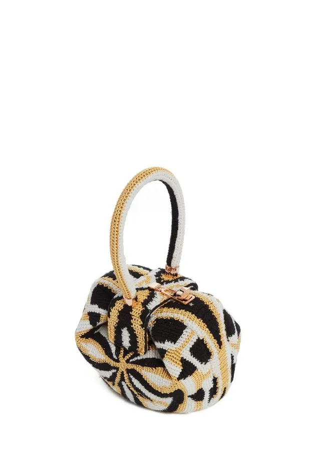 Gabriela Hearst Mini Bags WomenMen Demi Bag In Gold Black and Ivory Crochet