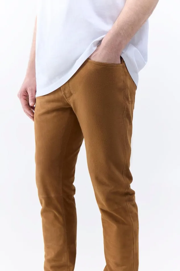 Gabriela Hearst Pants Men Anthony Five Pocket Pant In Camel Suede