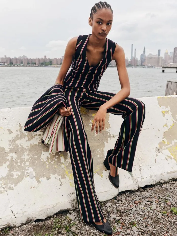 Gabriela Hearst Pants Women Jones Pant In Navy Multi Striped Wool